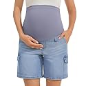 PACBREEZE Women's Maternity Jean Shorts Over Belly Stretch Denim Shorts Trendy Summer Pregnancy Clothes