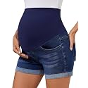 PACBREEZE Women's Maternity Jean Shorts Over Belly Stretch Denim Shorts Trendy Summer Pregnancy Clothes