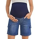 PACBREEZE Women's Maternity Jean Shorts Over Belly Stretch Denim Shorts Trendy Summer Pregnancy Clothes