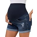 PACBREEZE Women's Maternity Jean Shorts Over Belly Stretch Denim Shorts Trendy Summer Pregnancy Clothes