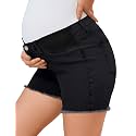 PACBREEZE Women's Maternity Mid-Rise Stretch Denim Shorts Trendy Soft Frayed Hem Pregnancy Shorts, S-XXL