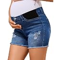 PACBREEZE Women's Maternity Mid-Rise Stretch Denim Shorts Trendy Soft Frayed Hem Pregnancy Shorts, S-XXL