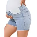PACBREEZE Women's Maternity Mid-Rise Stretch Denim Shorts Trendy Soft Frayed Hem Pregnancy Shorts, S-XXL
