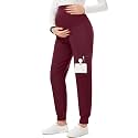 PACBREEZE Women's Maternity Scrub Pants Workwear Maternity Jogger Pants Pregnancy Clothes, S-XXL(Burgundy, XX-Large)
