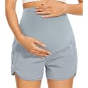 PACBREEZE Women's Maternity Shorts Over Belly Quick Dry Workout Athletic Running Shorts with Zipper Pockets