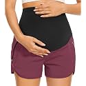 PACBREEZE Women's Maternity Shorts Over Belly Quick Dry Workout Athletic Running Shorts with Zipper Pockets