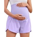 PACBREEZE Women's Maternity Shorts Over Belly Quick Dry Workout Athletic Running Shorts with Zipper Pockets
