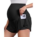 PACBREEZE Women's Maternity Shorts Over Belly Quick Dry Workout Athletic Running Shorts with Zipper Pockets