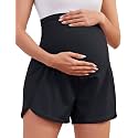 PACBREEZE Women's Maternity Shorts Over Belly Quick Dry Workout Athletic Running Shorts with Zipper Pockets