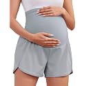 PACBREEZE Women's Maternity Shorts Over Belly Quick Dry Workout Athletic Running Shorts with Zipper Pockets