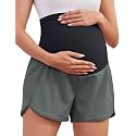 PACBREEZE Women's Maternity Shorts Over Belly Quick Dry Workout Athletic Running Shorts with Zipper Pockets