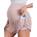 PACBREEZE Women's Maternity Shorts Over Belly Quick Dry Workout Athletic Running Shorts with Zipper Pockets