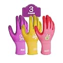 PACIFIC PPE 3 Pairs Gardening Gloves for women, Rubber Coated Garden Gloves, Ladies Yard Work Gloves, Breathable, Purple &amp; Yellow &amp; Red, Medium