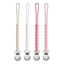 Silicone Pacifier Clip for Baby Girls, Paci Binky Holder 4 Pack