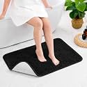 Pack of 1 Quick Dry Water Absorbing Rectangular Micro Floor Mat | Anti-Skid &amp; Non-Slip Cushion Doormat for Home, Kitchen, Office, Washroom - (R_Black, 40x60 cm)