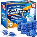 Pack of 10 Automatic Flush Toilet Bowl Cleaner Tablets, Bathroom Toilet Tank Cleaner, Powerful Cleaning Ball Toilet Blue Deep Clean Bubbles, Mild Lemon Scent (10 Blue)