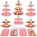 Pack of 11 NWK Cake Stand Set of Cupcake Stand, Tray & Table Cloth (Pink)