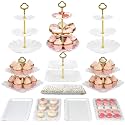 Pack of 11 NWK Cake Stand Set of Cupcake Stand, Tray & Table Cloth (Gold)