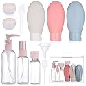 Pack of 11 Silicone Travel Bottles, Travel Bottles for Filling, Part Travel Set with Toiletry Bag, Travel Bottle Set for Shampoo, Lotion, Conditioner, Shower Gel (BPA Free)