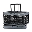 Pack-2 Black Plastic Baskets with Handles,Collapsible crates for Storage