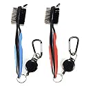 Pack of 2 Golf Club Brush Groove Cleaner with 2 Ft Retractable Zip-line and Aluminum Carabiner Lightweight and Stylish, Must-Have Golf Tool for Cleaning Dirty Clubs Groove (Red + Blue)…