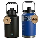 Pack of 2 Insulated Water Bottle, Triple Wall Vacuum Stainless Steel Jug (Cold for 18+ Hrs), Leak Proof &amp; Non-BPA, Water From Bottle for Hiking, Camping and Hotel (2.1L BLUE + 2L BLACK)