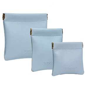 pack of 3 -aropana leather travel organiser earphone airpods case cosmetic makeup pouch jewellery bag contact lens pouch card holder mini wallet for men amp women light blue