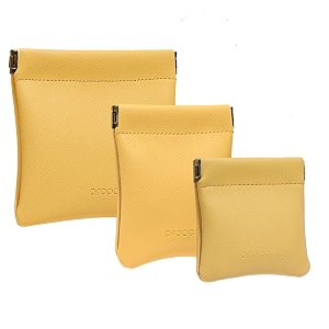 pack of 3 -aropana leather travel organiser earphone airpods case cosmetic makeup pouch jewellery bag contact lens pouch card holder mini wallet for men amp women bright yellow