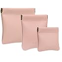 Pack of 3 -Aropana Leather Travel Organiser Earphone AirPods Case Cosmetic Makeup Pouch Jewellery Bag Contact Lens Pouch Card Holder Mini Wallet for Men &amp; Women (Light Pink)