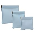Pack of 3 -Aropana Leather Travel Organiser Earphone AirPods Case Cosmetic Makeup Pouch Jewellery Bag Contact Lens Pouch Card Holder Mini Wallet for Men &amp; Women (Light Blue)