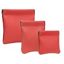 Pack of 3 -Aropana Leather Travel Organiser Earphone AirPods Case Cosmetic Makeup Pouch Jewellery Bag Contact Lens Pouch Card Holder Mini Wallet for Men & Women (Classic Red)