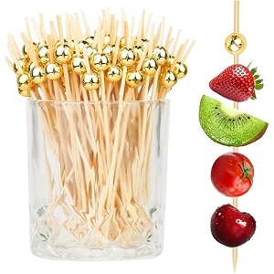 pack of 50 pcs 5 inch bamboo golden pearl fancy toothpick sticks  eco-friendly decorative cocktail garnishes fruit amp appetizer picks  ideal for parties amp weddings
