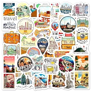 pack of 70 travel laptop vinyl self-adhesive sticker for adults multicolor stickers for laptop journal guitar mobile - waterproof residue free