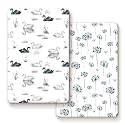 Pack n Play Sheets Fitted 2 Pack, Stretchy Ultra Soft Jersey Knit Pack and Play Sheets, Universal Fitted Portable/Mini Crib Mattresses Snug and Safe, Stylish Pattern for Boy and Girl