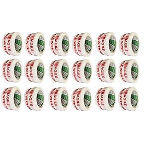 packmax pack of-18 handle with carefragile printed 2 inch x 100 mtrs strong adhesive packaging tape 40 microns for e-commerce and multipurpose use