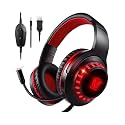 Pacrate Gaming Headset for PS5/PS4/Xbox One/Nintendo Switch/PC/Mac, PS5 Headset with Microphone Xbox Headset with LED Lights, Noise Cancelling PS4 Headset for Kids Adults - Blue