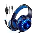 Pacrate Gaming Headset for PS5/PS4/Xbox One/Nintendo Switch/PC/Mac, PS5 Headset with Microphone Xbox Headset with LED Lights, Noise Cancelling PS4 Headset for Kids Adults - Blue