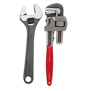 padmakshi combo pack of 2  10-inch heavy-duty pipe wrench amp 8-inch adjustable wrench  durable high-performance tools for plumbing home and industrial use