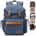 Padwa Lifestyle Blue Canvas Camera Backpack - Professional DSLR & UAV Camera Bag,Anti Theft Camera Backpack with Rain Cover,Large Capacity Photography Travel Camera Bag with Multi Compartments