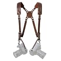 Padwa Lifestyle Brown Dual Camera Harness Strap for Two-Cameras - Dual Shoulder Full Grain Leather Harness,Multi Double Camera Gear for DSLR/SLR Strap,Double Camera Harness for Photographers