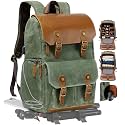 Padwa Lifestyle Green Camera Backpack - Waxed Memory Canvas Camera Bag, Multi DSLR SLR Large Camera Backpacks for Photographers with 16” Laptop & Lens Compartment and Tripod Holder & Weather Resistant
