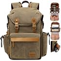 Padwa Lifestyle Khaki Camera Backpack - Professional DSLR & UAV Camera Bag,Anti Theft Canvas Camera Backpacks with Rain Cover,Large Capacity Photography Travel Camera Bag with Multi Compartments