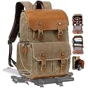 Padwa Lifestyle Khaki Camera Backpack - Waxed Memory Canvas Camera Bag, Multi DSLR SLR Large Camera Backpacks for Photographers with 16” Laptop & Lens Compartment and Tripod Holder & Weather Resistant