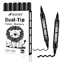 Pagather Fabric Markers, 6 Pack Black Dual Tip Pens for Clothes