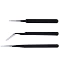PagKis Set of 3 ESD Safe Tweezers for Electronics Repair - Slim Tip Pointed, Round Blunt and Curved Pointed Tip