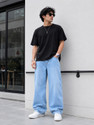 Pahiraav Wide Leg Men Light Blue Jeans