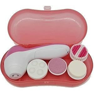 painless 4 in 1 facial cleaning amp massager set - pink  electric cordless and battery powered callus remover for men amp women  with interchangeable multiple heads pink