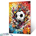 Paint by Number for Adults,Soccer DIY Oil Painting Kits on Canvas with Brushes and Acrylic Pigment,Football Sport Art Picture 16x20inch Home Decor Graffitic Street Arts and Crafts Gift(with Frame)