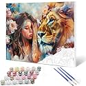 Paint by Numbers for Adults DIY Beauty and the Beast Oil Painting Kit for Kids Beginner Acrylic Pigment Painting Artwork Painting by Numbers Art Girl and Lion in Smoke Paintings Wall Decor(Frameless)