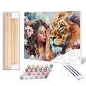 Paint by Numbers for Adults DIY Girl and Lion in Smoke Paintings Beauty and the Beast Oil Painting Kit for Kids Beginner Acrylic Pigment Painting Art Painting by Numbers Wall Decor(Manual Frame)